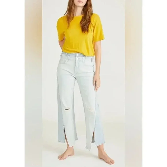 Driftwood Cece Jeans Split Hem Straight Leg High Waist 30 27 - Picture 1 of 10